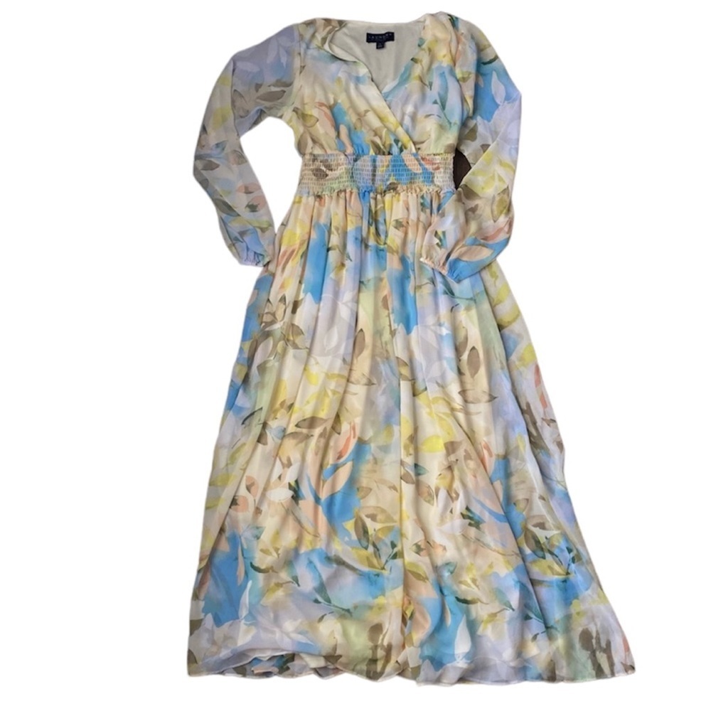 Laundry by Shelli Segal blue and yellow floral maxi dress size 2